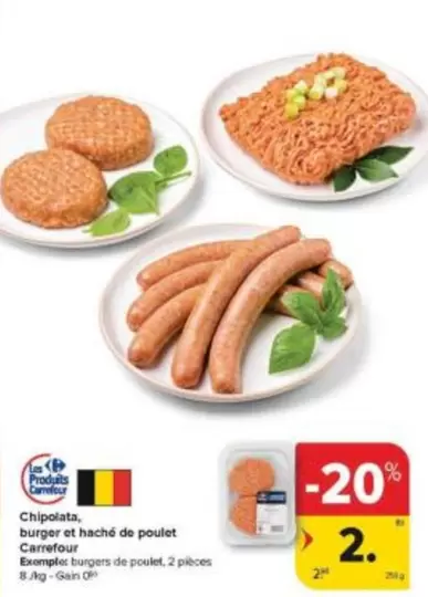 De - Chipolata, burger at haché de poulet