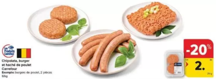 De - Chipolatas, burger et haché de poulet