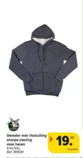 Sweater met ritssluiting sherpa voering voor heren