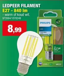 Philips - LEDPEER FILAMENT E27-840 Im