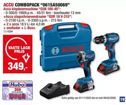 Bosch - ACCU COMBOPACK "0615A50069" Accu klopboormachine "GSB 18V-45" +Accu slagschroevendraaier "GDR 18 V-215"