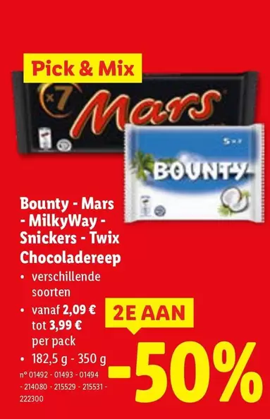 Mix - Bounty - Mars - MilkyWay - Snickers - Twix Chocoladereep