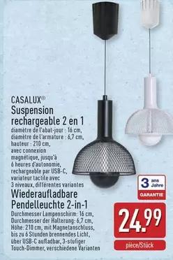 De - Suspension rechargeable 2 en 1, Pendelleuchte 2-in-1