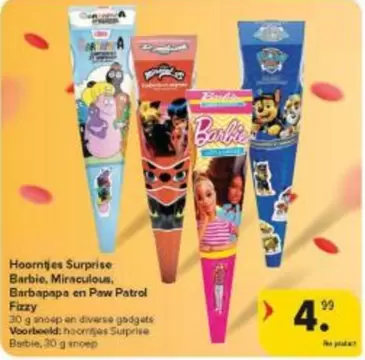 Barbie - Hoorntjes Surprise , Miraculous, Barbapapa en Paw Patrol Fizzy