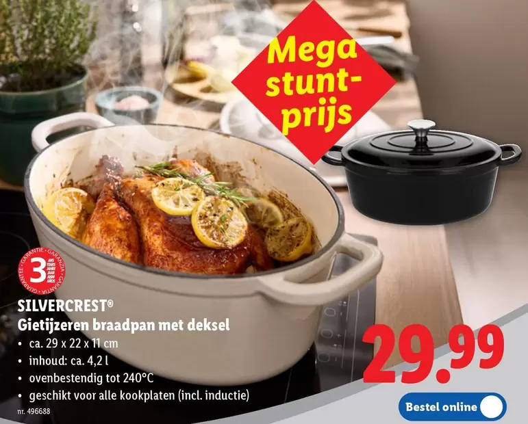 Mega - Gietijzeren braadpan met deksel