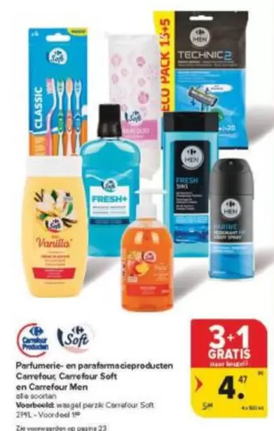 Parfumerie- en parafarmacieproducten Carrefour Soft en Carrefour Men