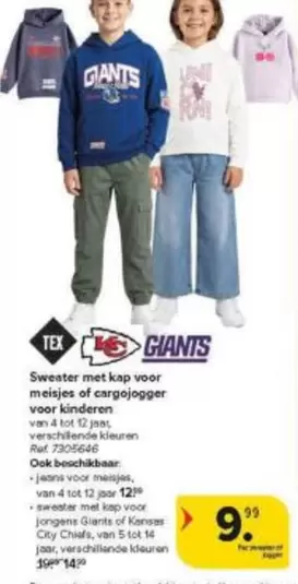 Sweater met kap voor meisjes of cargajogger