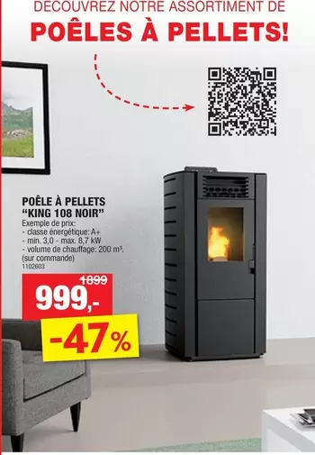 De - POÊLE À PELLETS "KING 108 NOIR"