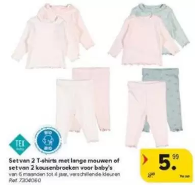Set van 2 T-shirts met lange mouwen of set van 2 kousenbroeken voor baby's