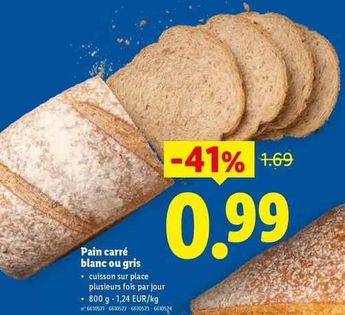 Pain carré blanc ou gris