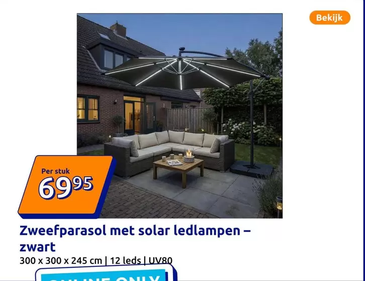 Zweefparasol met solar ledlampen - zwart