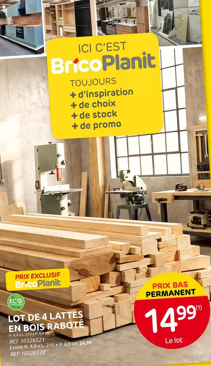 De - LOT DE 4 LATTES EN BOIS RABOTE