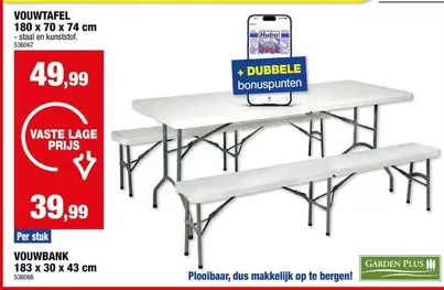VOUWTABEL 180 x 70 x 74 cm