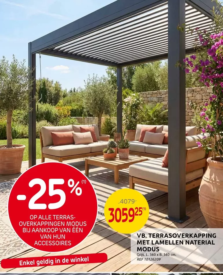 De - TERRASOVERKAPPING MET LAMELLEN NATERIAL MODUS