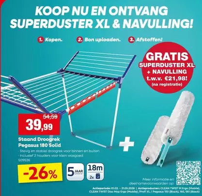 Nu - Standaard Droogrek Pegasus 180 Solid