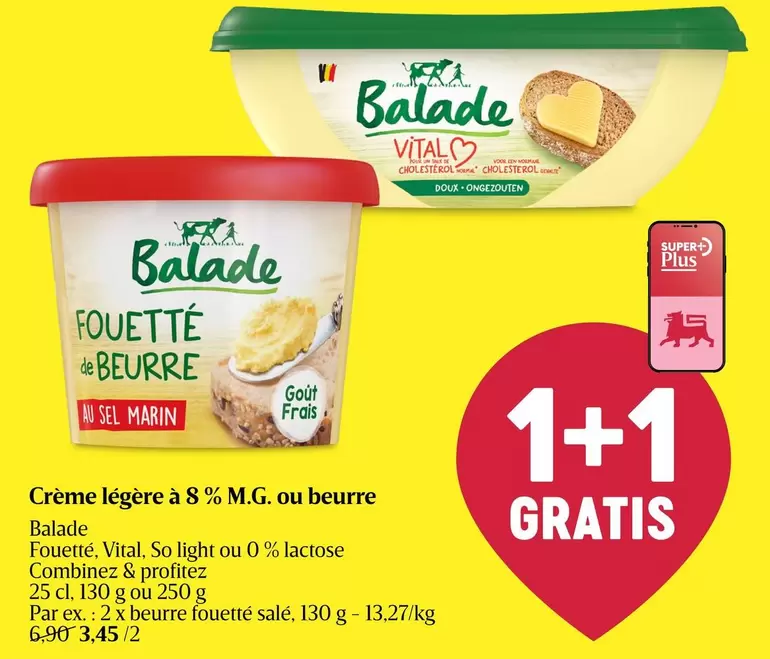 De - Crème légère à 8% M.G. ou beurre