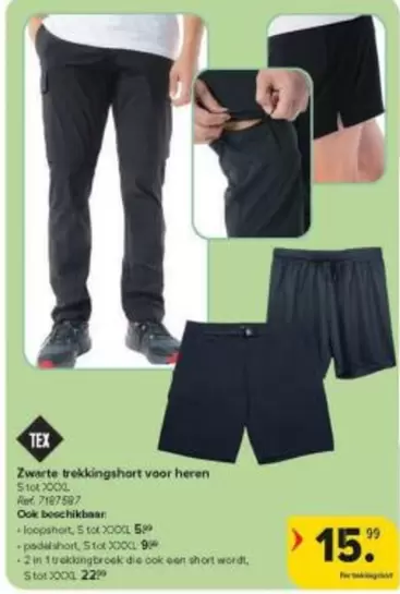 Zwarte trekking short voor heren