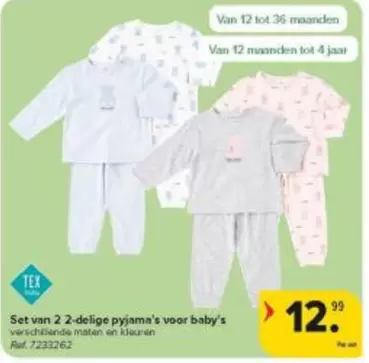 Set van 2 2-delige pyjama's voor baby's
