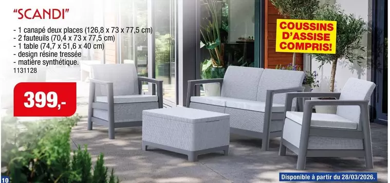 "SCANDI" - 1 canapé deux places, 2 fauteuils, 1 table