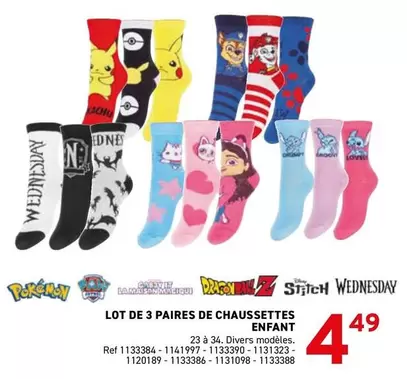 Stitch - LOT DE 3 PAIRES DE CHAUSSETTES ENFANT