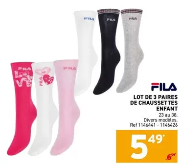 Fila - LOT DE 3 PAIRES DE CHAUSSETTES ENFANT Ref 1146441 - 1146426