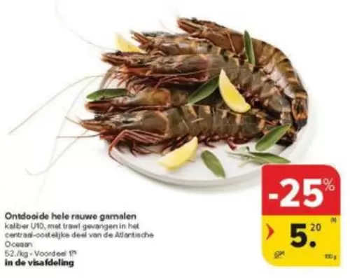 De - Ontdooide hele rauwe garnalen