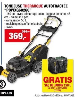 De - TONDEUSE THERMIQUE AUTOTRACTEE "POWXG60260"