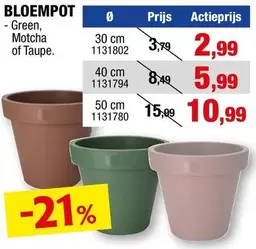 BLOEMPOT - Green, Motcha of Taupe. 30 cm 1131802, 40 cm 1131794, 50 cm 1131780