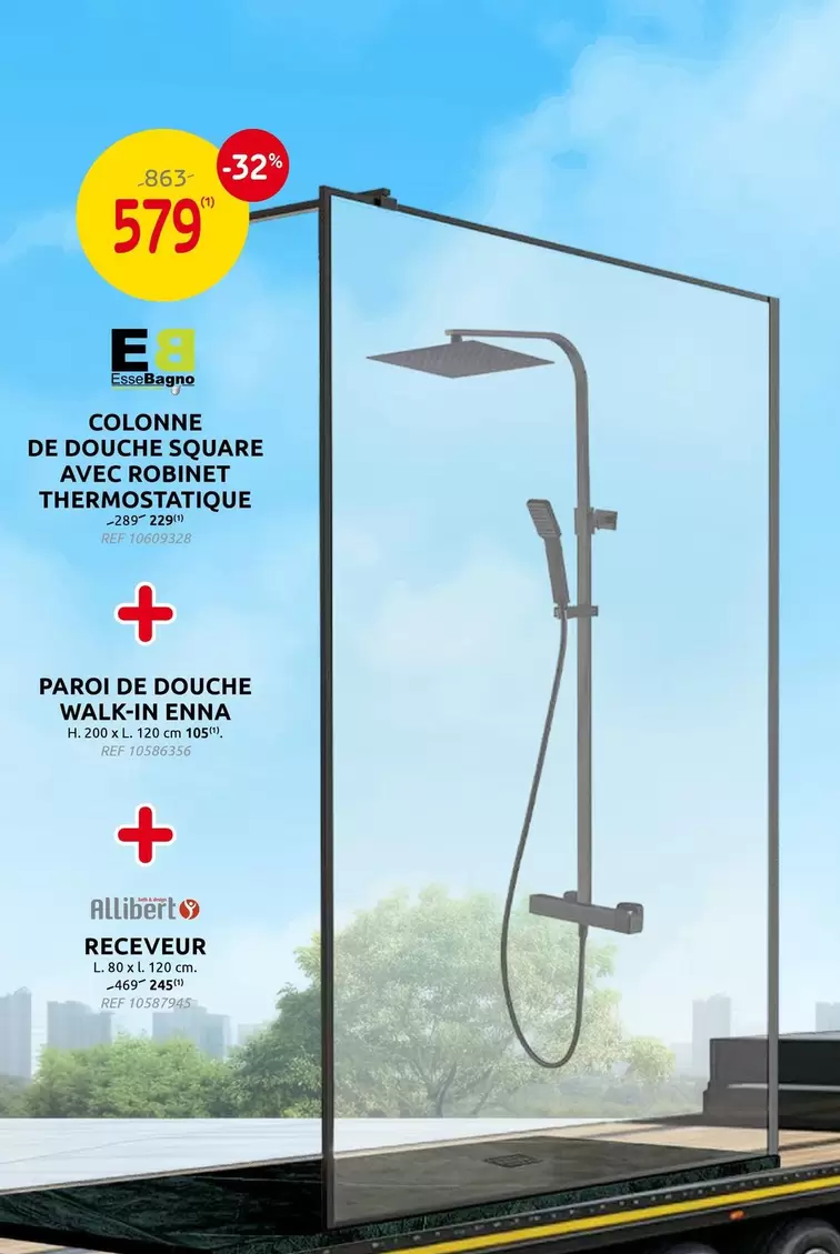 De - COLONNE DE DOUCHE SQUARE AVEC ROBINET THERMOSTATIQUE ET PAROI DE DOUCHE WALK-IN