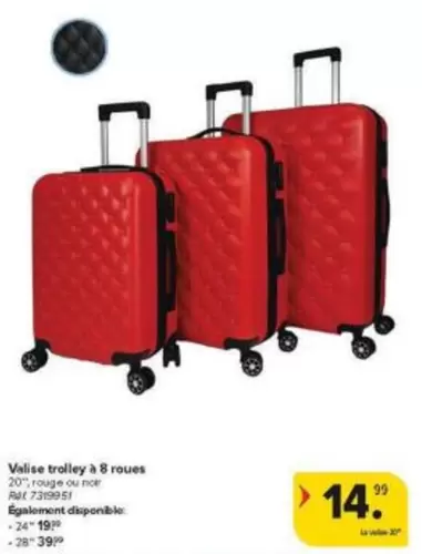 Valise trolley à 8 roues 20", rouge ou noir