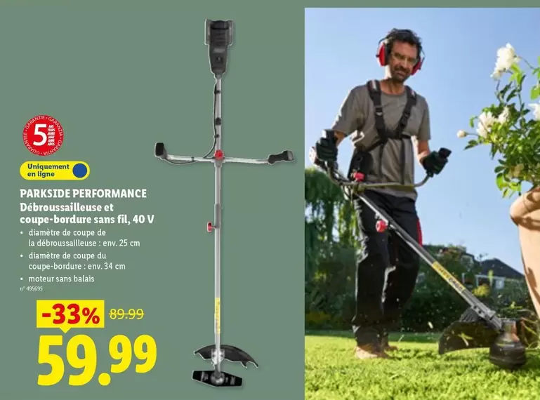 De - PARKSIDE PERFORMANCE Débroussailleuse et coupe-bordure sans fil, 40 V