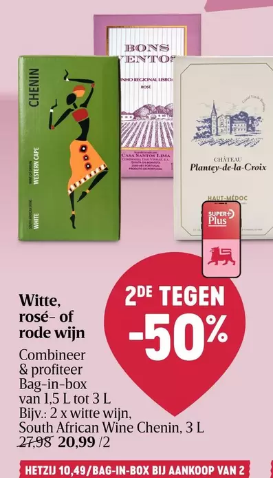 White - Witte, rosé- of rode wijn Bag-in-box