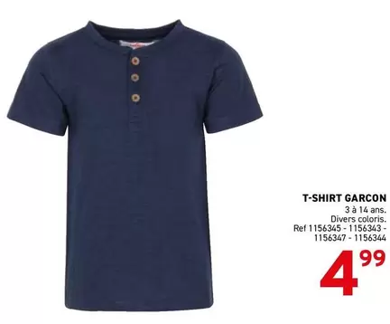 T-SHIRT GARCON 3 à 14 ans. Divers coloris. Ref 1156345-1156343-1156347-1156344