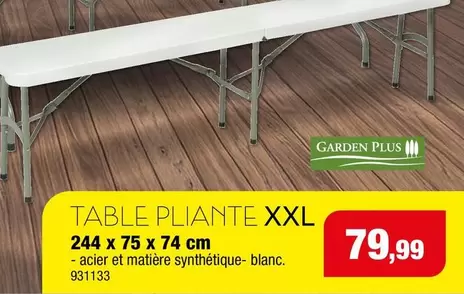 TABLE PLIANTE XXL 244 x 75 x 74 cm - acier et mati
re synth
tique- blanc. 931133