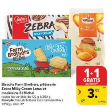 De - Biscuits Farm Brothers, pâtisserie Zebra Milky Cream Lotus et madeleine St Michel