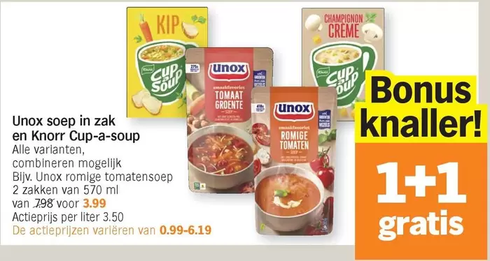 De - Unox soep in zak en Knorr Cup-a-soup