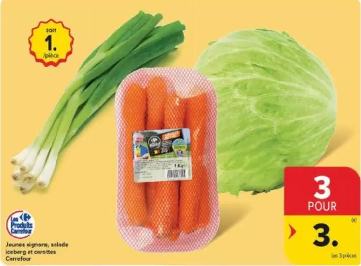 Jeune oignon, salade iceberg et carottes