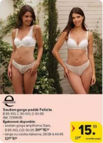 Soutien-gorge paddé Felicity B 85-100, C 90-100, D 90-95