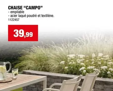 CHAISE "CAMPO" - empilable - acier laqué poudré et textilène. 1122457