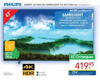 Philips - SMART ULTRA HD AMBILIGHT TV 43"/108 cm 43PUS8009/12