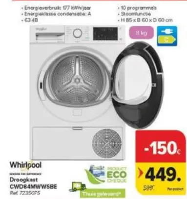 Whirlpool - Droogkast CWD84MWWSBE