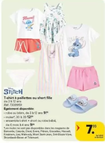 Disney - T-shirt à paillettes ou short fille
