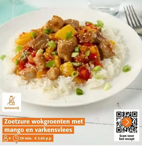 Zoetzure wokgroenten met mango en varkensvlees