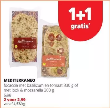 focaccia met basilicum en tomaat 330 g of met look & mozzarella 300 g