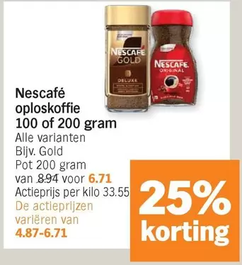 De - oploskoffie 100 of 200 gram