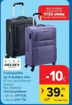 Trolleykoffer op 4 wieltjes slim
