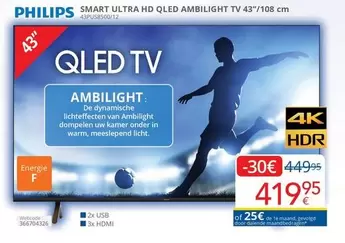 Philips - SMART ULTRA HD QLED AMBILIGHT TV 43"/108 cm