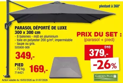 De - PARASOL DÉPORTÉ DE LUXE 300 x 300 cm