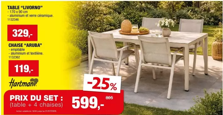Aruba - TABLE "LIVORNO" - 170 x 90 cm, CHAISE "ARUBA"