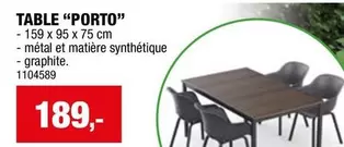 TABLE "PORTO" - 159 x 95 x 75 cm - métal et matière synthétique - graphite. 1104589